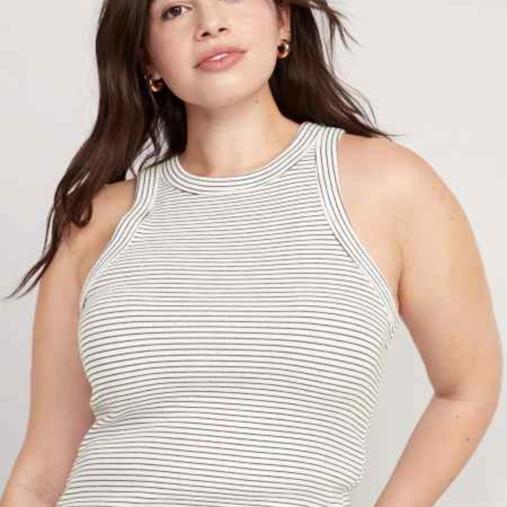OLD NAVY Striped Rib-Knit Cropped Tank Top - Navy & White Stripes - 4X